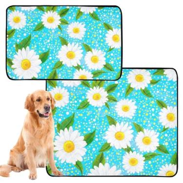 Imagem de Margaridas brancas, verde, azul claro, almofadas de xixi para cães, laváveis para animais de estimação, almofadas absorventes de treinamento de filhotes, tapete impermeável para gaiola de cachorro