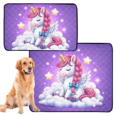Imagem de TSENQUE Tapete reutilizável fofo de unicórnio rosa roxo para gatos laváveis para animais de estimação tapete de caixa de cachorro fofo à prova d'água absorvente almofadas de penico para filhotes