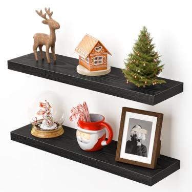 Imagem de Heimlove Prateleiras flutuantes de 61 cm para parede, prateleiras de armazenamento e exibição para quarto, sala de estar, cozinha, escritório, conjunto de 2, cor preta