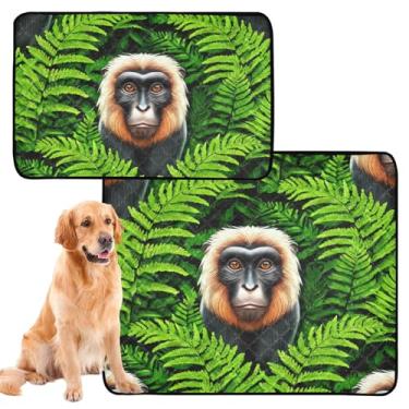 Imagem de TSENQUE Almofadas de xixi laváveis para cães, folhas verdes, animais primatas, reutilizáveis, tapete impermeável para cães, almofadas absorventes fofas para penico, pequenas x 3 unidades