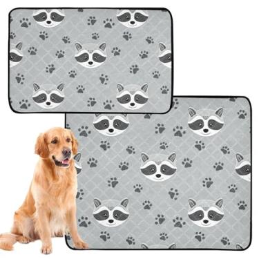 Imagem de Almofada de xixi fofa com cara de guaxinim cinza para animais de estimação, reutilizável, lavável, tapete impermeável para gaiolas de cachorro, absorventes para cães, médio + grande, conjunto de 2