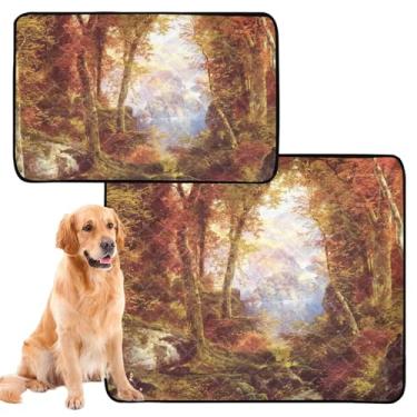 Imagem de TSENQUE Almofadas de xixi para cães, lavável, estampa de Thomas Moran, cenário de árvores, reutilizável, tapete de gaiola de cachorro fofo, impermeável, absorvente para cães, pequeno x pacote com 3