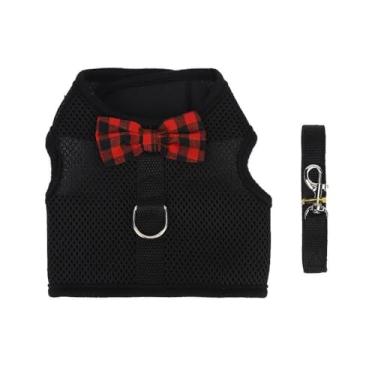 Imagem de Arnês de coelho de malha macia ajustável com trela, design seguro para coelhos, gatinhos, porquinhos-da-índia, ratos e animais de estimação pequenos, caminhadas ao ar livre, preto, M