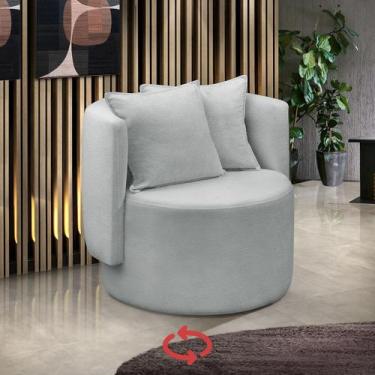 Imagem de Poltrona Orgânica Base Giratória Maya Boucle Cinza Redonda Decorativa 