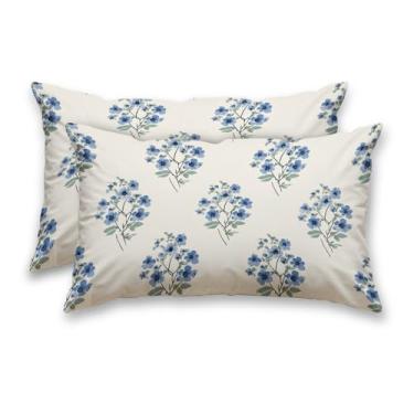 Imagem de HOMETITUTE Capas de almofada florais azuis pacote com 2 fronhas decorativas de cetim 30,5 x 50,8 cm vintage botânica arte lombar para sofá sofá sala de estar fazenda decorações de férias