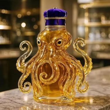 Imagem de Garrafa de uísque em formato de polvo, 290 ml, garrafa de vidro, entalhe em 3D, tema animal, garrafa de vinho vazia, recipiente de armazenamento de licor, elegante para casa, bar, decoração artística