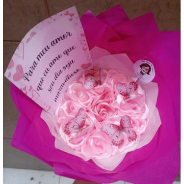 Imagem de Buquê de Rosas Eternas de Cetim + Mensagem (Rosa)