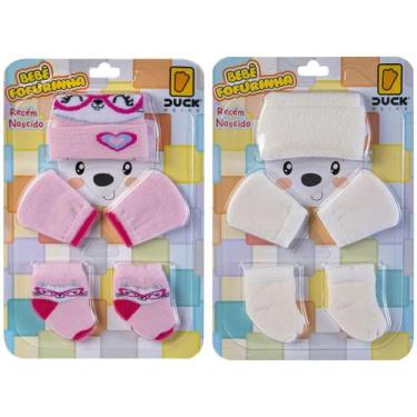 Imagem de Kit 2 Conjuntos Touca Luva e Meia Bebê Recém-Nascido Enxoval Menina - 