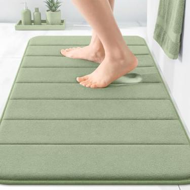 Imagem de OLANLY Tapete de banho listrado de espuma viscoelástica 76 x 50 cm, tapetes absorventes supermacios, secagem rápida, tapetes de chuveiro laváveis na máquina, tapete de banho, acessórios de decoração