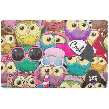 Imagem de TSENQUE Capacho engraçado de corujas de desenho animado colorido personalizado tapete de Halloween capacho antiderrapante entrada externa 81 x 50 cm