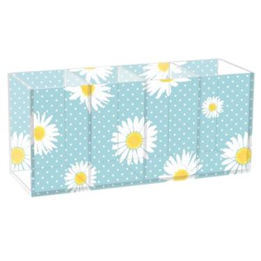 Imagem de TSENQUE Porta-canetas coloridas e fofas margaridas florais, azuis, para mesa, porta-pincéis, canetas, copos, artes, decorativos, materiais de escritório, decoração