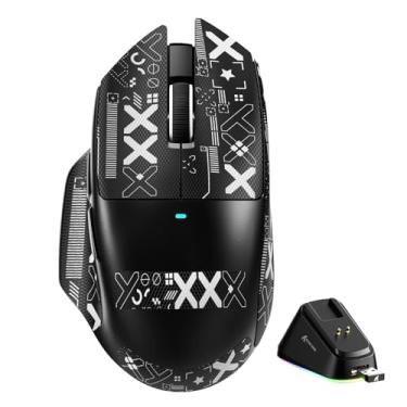 Imagem de ATTACK SHARK Mouse para jogos V6 65g Superlight sem fio com base de carregamento magnético, BT/2,4 GHz sem fio/com fio 1K Polling, sensor PixArt PAW3311, 25000DPI, fita, mouse gamer de escritório para