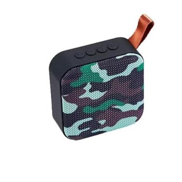 Imagem de Mini Caixa de Som Bluetooth Pocket Bass Portátil com Alça de Tecido, Som Potente, Acabamento Emborrachado, USB, Cartão SD e Bateria Recarregável (Camuflado)