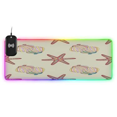 Imagem de CEBUGI Mouse pad de carregamento sem fio colorido Seashells Starfish 15W com iluminação LED RGB 14 para jogos, PC, laptop, mesa 80 x 30 cm