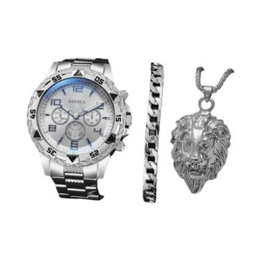 Imagem de Relógios De Quartzo Masculinos Com Pulseira De Aço, Conjunto De Joias 
