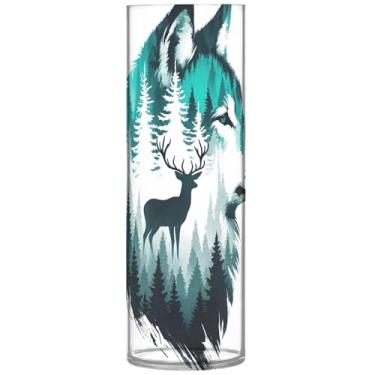 Imagem de Lobo Veado Aquarela Floresta Cilindro Vasos para Centros de Mesa Plásticos Vasos e Plantadores Personalizado Floral Moderno Decoração de Mesa, 30 cm x 9,9 cm