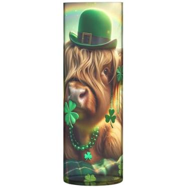 Imagem de Vasos cilíndricos decorativos Highland Cow St Patrick para flores, vasos grandes personalizados, de plástico, decoração estética floral, 30 x 9,9 cm
