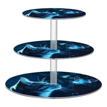 Imagem de Suporte de cupcake de 3 níveis para festa, gato, borboleta, copo azul, torre de bolo, bandeja de servir de aniversário, casamento, mesa de deserto, bolo