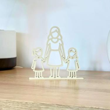 Imagem de Enfeite de Mesa Escultura Família em PLA Decoração Moderna para Sala Quarto Escritório Presente Afetivo(Mãe e Duas Meninas)