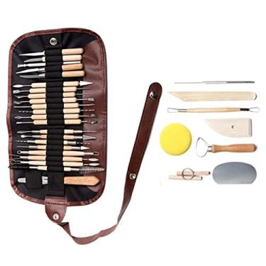 Imagem de WALFRONT Kit de Escultura Em Argila de 30 Unidades, Conjunto de Escultura Em Cerâmica Com Cabo de Madeira de Ponta Dupla para DIY Com Metal Premium Adequado para Argila, Fondant, Massa e