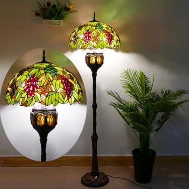 Imagem de Luminária de chão estilo Tiffany com vitral, 45,7 x 45,7 x 170,2 cm (18 x 18 x 67 polegadas), estilo antigo, para canto, decoração de quarto, sala de estar, escritório, cor uva verde.