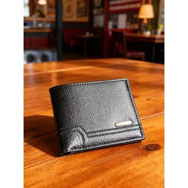 Imagem de Carteira masculina de couro macio e curta, vários compartimentos para cartões, leve e fina para uso diário