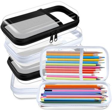 Imagem de Estojo de lápis Sanwuta de plástico transparente rígido com bolso de m