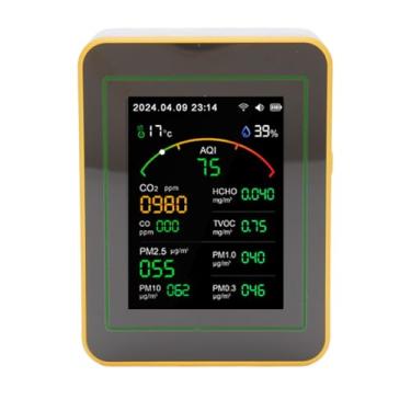 Imagem de Cryfokt Detector de Qualidade do Ar, Temporizador Inteligente, Detecção Em Tempo Real, Hcho Tvoc Pm2.5 para Escritório Doméstico, Abs, Lcd Branco, para Quem Sofre de Alergias Internas (Branco Amarelo)