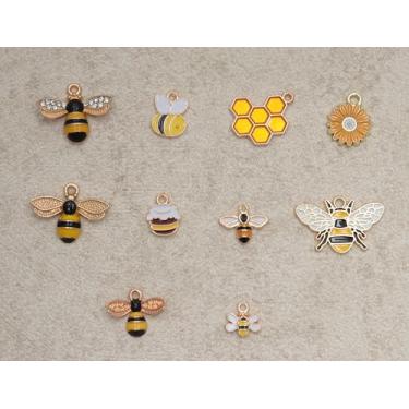 Imagem de 10 pingentes de abelha para fabricação de joias de liga esmaltada de metal fofo pingentes de abelha para mulheres, joias faça você mesmo, porta-chaves, pulseiras, colar, chaveiro, suprimentos