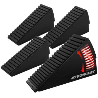 Imagem de Strongest Home Rolha de porta, GG ajustável com mola, pacote com 4, cunha resistente para portas grandes, aderência de borracha antiderrapante, preta