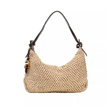 Imagem de SOMKB NOVA Bolsa de palha moderna de verão na praia, férias, bolsa tiracolo para compras, bolsa de ombro mensageiro feminina, Bege, One Size