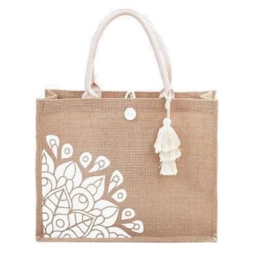 Imagem de bolsas tussal impressas em juta branca