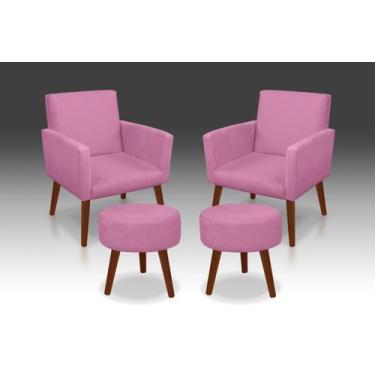 Imagem de Kit 02 Poltrona Nina + 02 Puf Redondo Suede Rosê - Modena Decor  - CAS