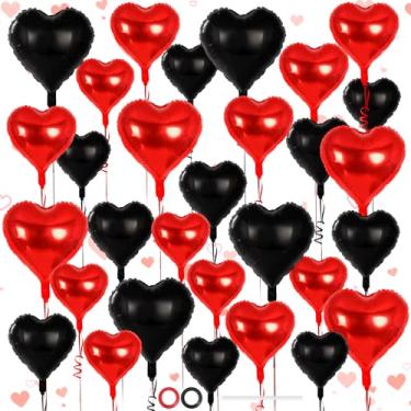 Imagem de 30 balões de coração vermelhos e pretos, 3 tamanhos de balões de coração, decorações de festa do dia dos namorados, balões de amor para festa de aniversário, casamento, chá de bebê (preto e vermelho)