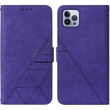 Imagem de KKFAUS Capa carteira para iPhone 13 Pro Max/13 Pro/13/13 Mini, capa flip de couro PU estilo notebook retrô com fecho magnético e alça de pulso (cor: roxo, tamanho: 13 Pro Max 6,7 polegadas)