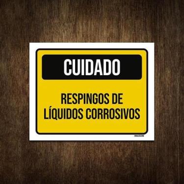 Imagem de Placa Sinalização Cuidado Respingo Líquido Corrosivo 27X35 - Sinalizo
