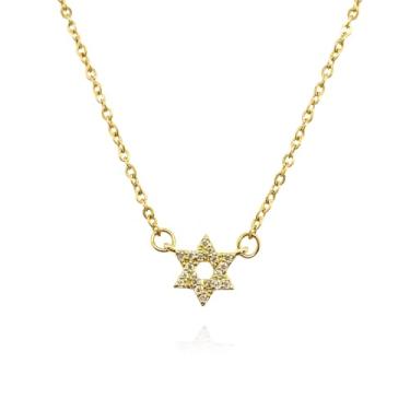 Imagem de Colar feminino Made in Israel banhado a ouro 14 quilates com estrela de Davi minúscula – Pingente de símbolo judaico de Israel – Elegante hebraico com zircônia cúbica delicada, joia judaica religiosa