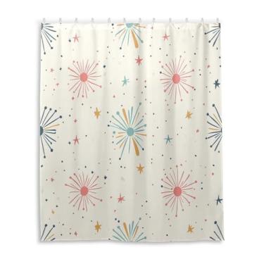 Imagem de Wassud Cortinas de chuveiro, fogos de artifício, cortina de chuveiro para banheiro, impermeável, conjunto de cortina de chuveiro com 12 ganchos 152 x 182 cm