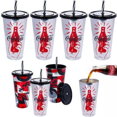 Imagem de Coleção Copos Retrô Coca-Cola 700ml com Tampa e Canudo - Plasutil