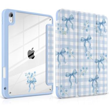 Imagem de TWOLSKOO Capa para iPad de 11ª e 10ª geração com suporte para lápis, suporte de três dobras, hibernar/despertar automático, parte traseira de acrílico transparente com amortecedor de TPU, para iPad de