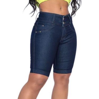 Imagem de Bermuda Jeans Ciclista Escura Feminina Cós Intermediário Lycra elastan