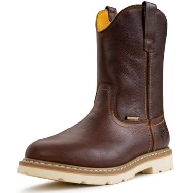 Imagem de SUREWAY Bota de trabalho Wellington masculina macia / biqueira de aço de 25,4 cm, botas de trabalho de couro resistente, soldada Goodyear, couro de flor integral, bota cowboy clássica de segurança