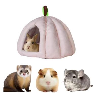 Imagem de Copfeu Caverna de cama de porquinho da índia, design fofo de abóbora, inverno, quente, aconchegante, esconderijo para coelhinho, furão, chinchila, ouriço, filhote, filhote, lã, lavável, acessórios de