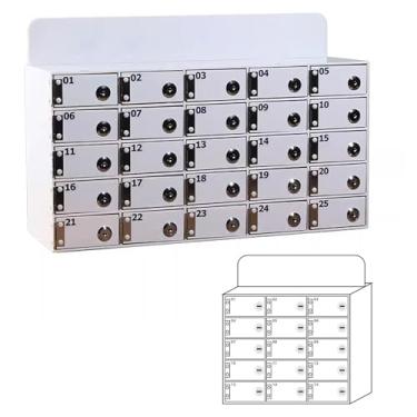 Imagem de Armários para celular de acrílico branco com 6 compartimentos – Armazenamento seguro para celular com chaves individuais para escritórios e fábricas, armários de funcionários de alta capacidade para