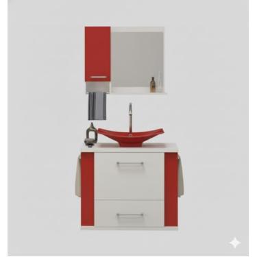 Imagem de Kit Gabinete Cuba e Espelheira 60cm Para Banheiro Moderno (branco/vermelho)