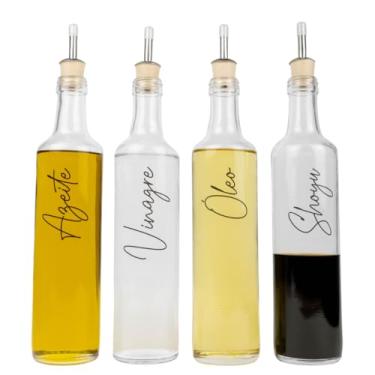 Imagem de Galheteiros de Vidro 525ml com Bico Dosador de Polímero (Azeite, Vinagre, Óleo e Shoyu)