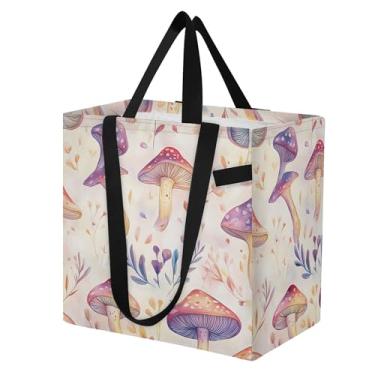 Imagem de SEHANY Sacola de compras reutilizável de cogumelo herb com alças reforçadas, bolsa de compras de lona dobrável à prova d'água de grande capacidade para viagem, cozinha, praia