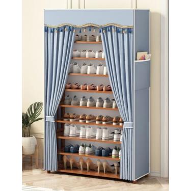 Imagem de SGeneE Sapateira de bambu com capa contra poeira, prateleiras de armazenamento de sapatos de entrada, armário organizador de sapatos de madeira para entrada, quarto, sala de estar, design de vários