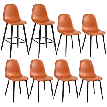 Imagem de Loft7, Kit - 6 x cadeiras + 2 banquetas altas estofadas Montana - Caramelo