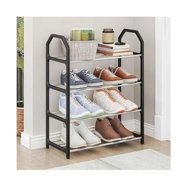 Imagem de Sapateira empilhável, prateleira organizadora de armazenamento de sapatos de 4 níveis com estrutura de tubos de aço, organizador de sapatos independente compacto para armário, entrada, sapato de